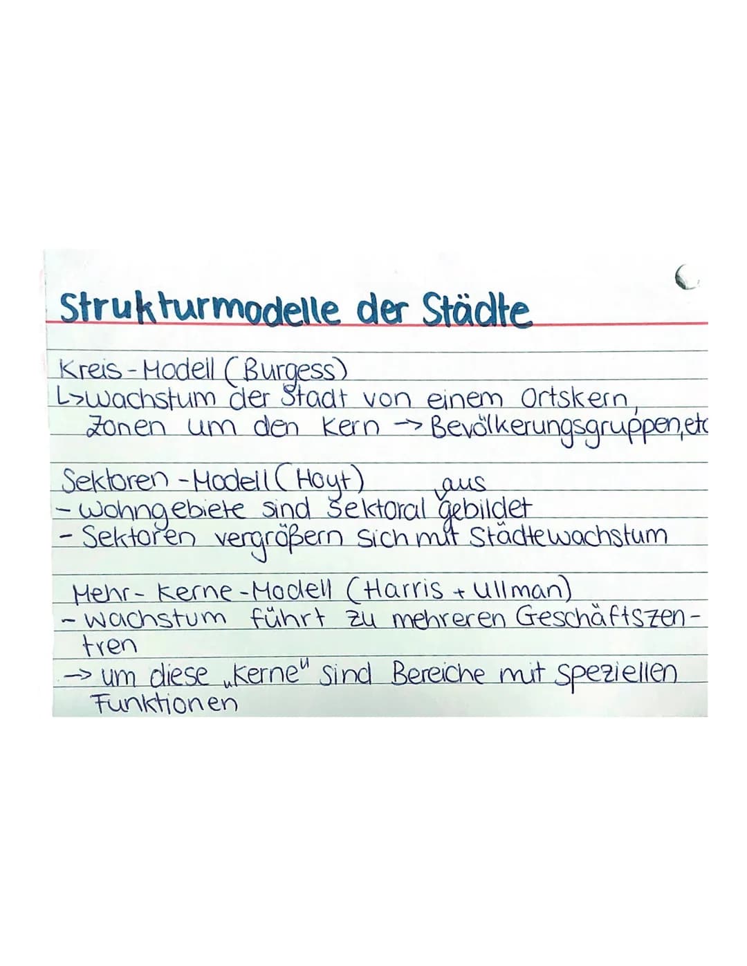 Strukturmodelle der Städte
Kreis-Modell (Burgess)
L>wachstum der Stadt von einem Ortskern,
Zonen um den Kern → Bevölkerungsgruppen, etc.
->
