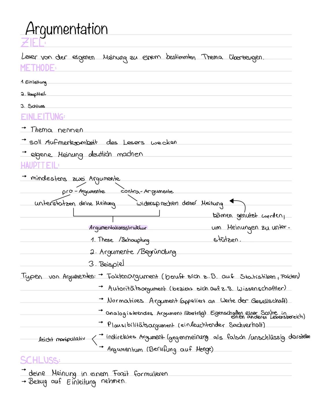 # Argumentation
ZIEL
Leser von der eigenen Meinung zu einem bestimmten Thema überzeugen.
METHODE:
1. Einleitung
2. Houp Heil
3. Schluss
EINL