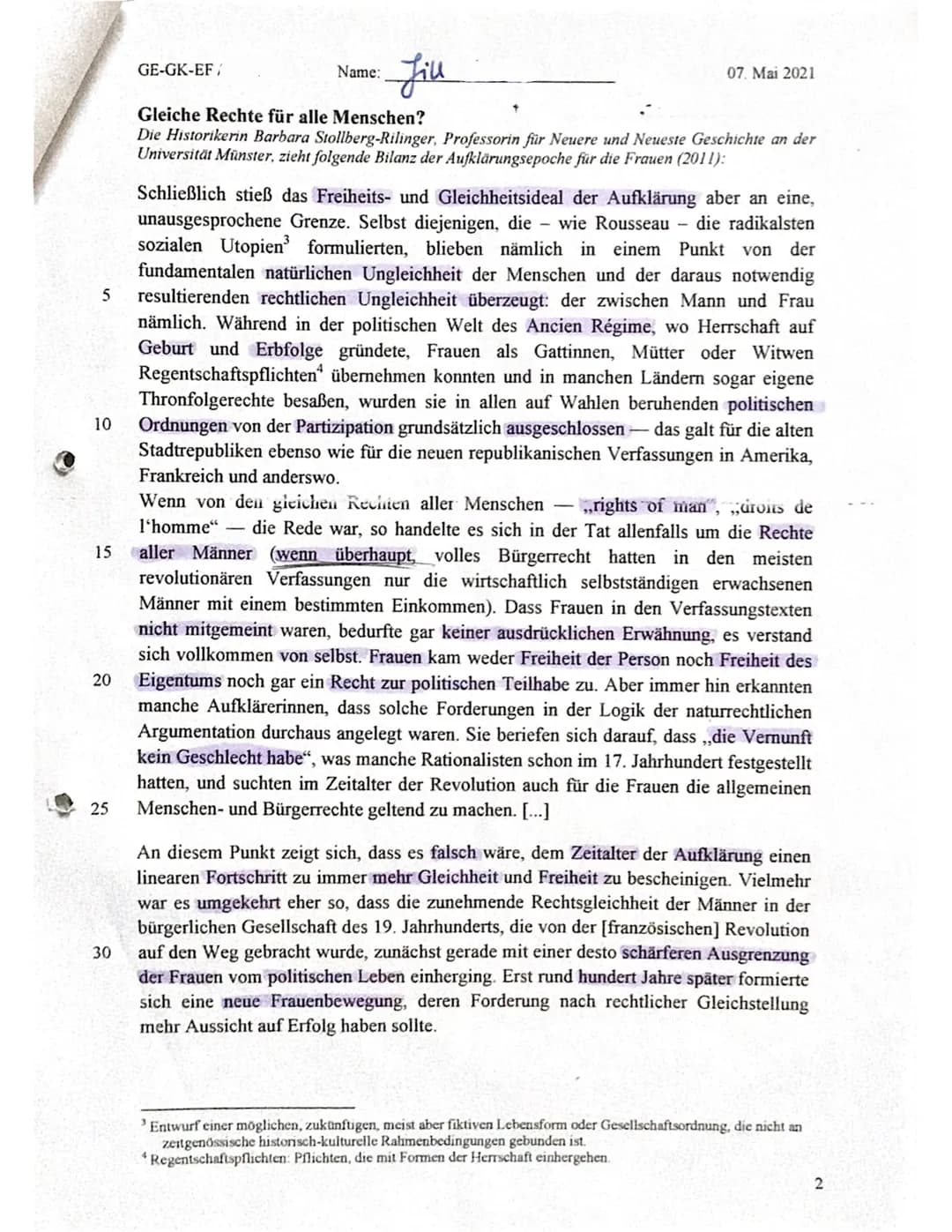 GE-GK-EF/
Materialgrundlage
Name:
Jiu
Aufgabenstellung
Klausur Nr. 2
Gleiche Rechte für alle Menschen?
- Die Menschenrechte in historischer 