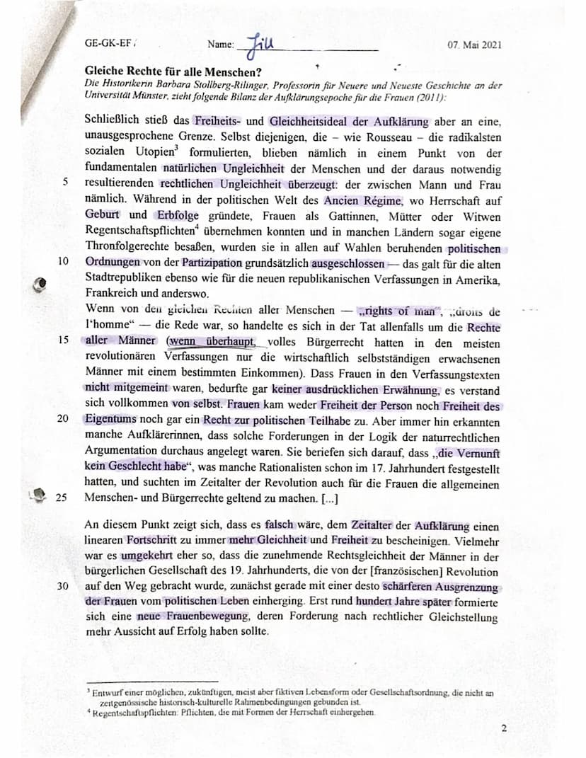 GE-GK-EF/
Materialgrundlage
Name:
Jiu
Aufgabenstellung
Klausur Nr. 2
Gleiche Rechte für alle Menschen?
- Die Menschenrechte in historischer 