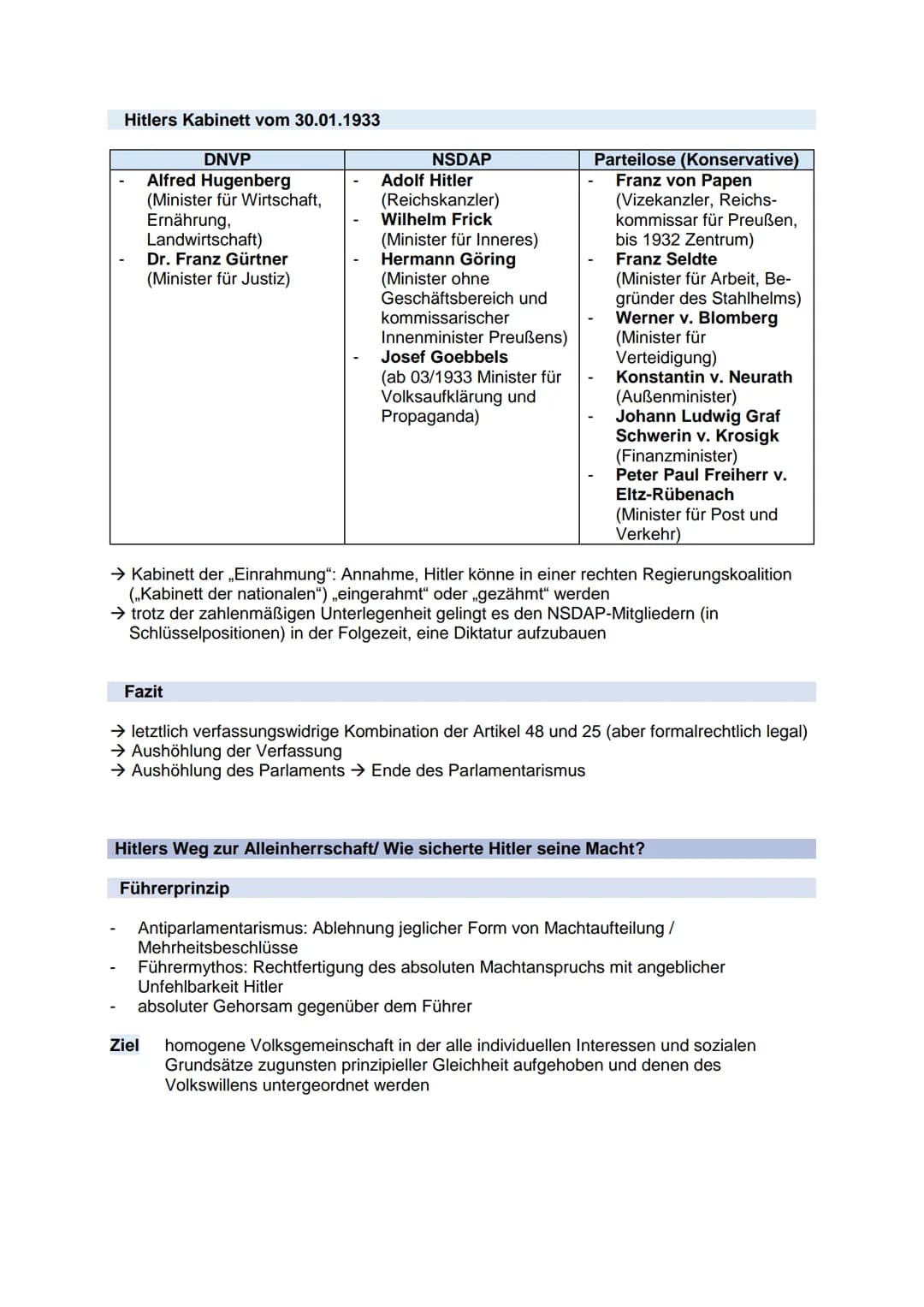 Ende/Scheitern Weimar → Präsidialkabinette
Scheitern der Weimarer Republik
-
Unsicherheit der Bevölkerung gegenüber dem neuen politischen Sy