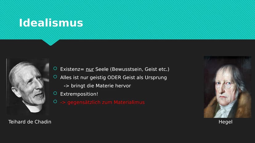 Begriffe der Leib-Seele-
Problematik Inhaltsverzeichnis
1. Idealismus
2. Dualismus
3. Materialismus
4. Reduktionismus
5. Physikalismus
6. Su