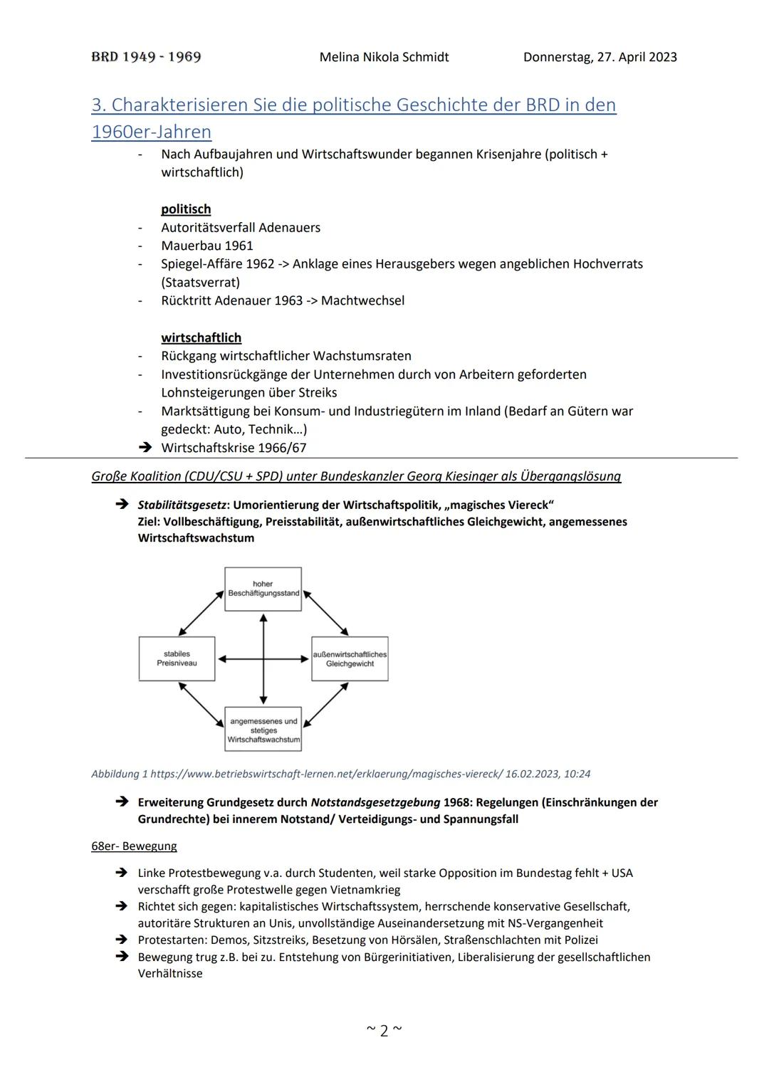 BRD 1949-1969
O
BRD 1949-1969
1950er gewann BRD politische + ökonomische Entscheidungsfreiheit zurück + erlebte
Wirtschaftsaufschwung durch 