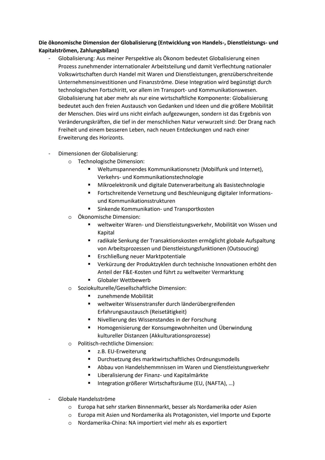 Die ökonomische Dimension der Globalisierung (Entwicklung von Handels-, Dienstleistungs- und
Kapitalströmen, Zahlungsbilanz)
Globalisierung: