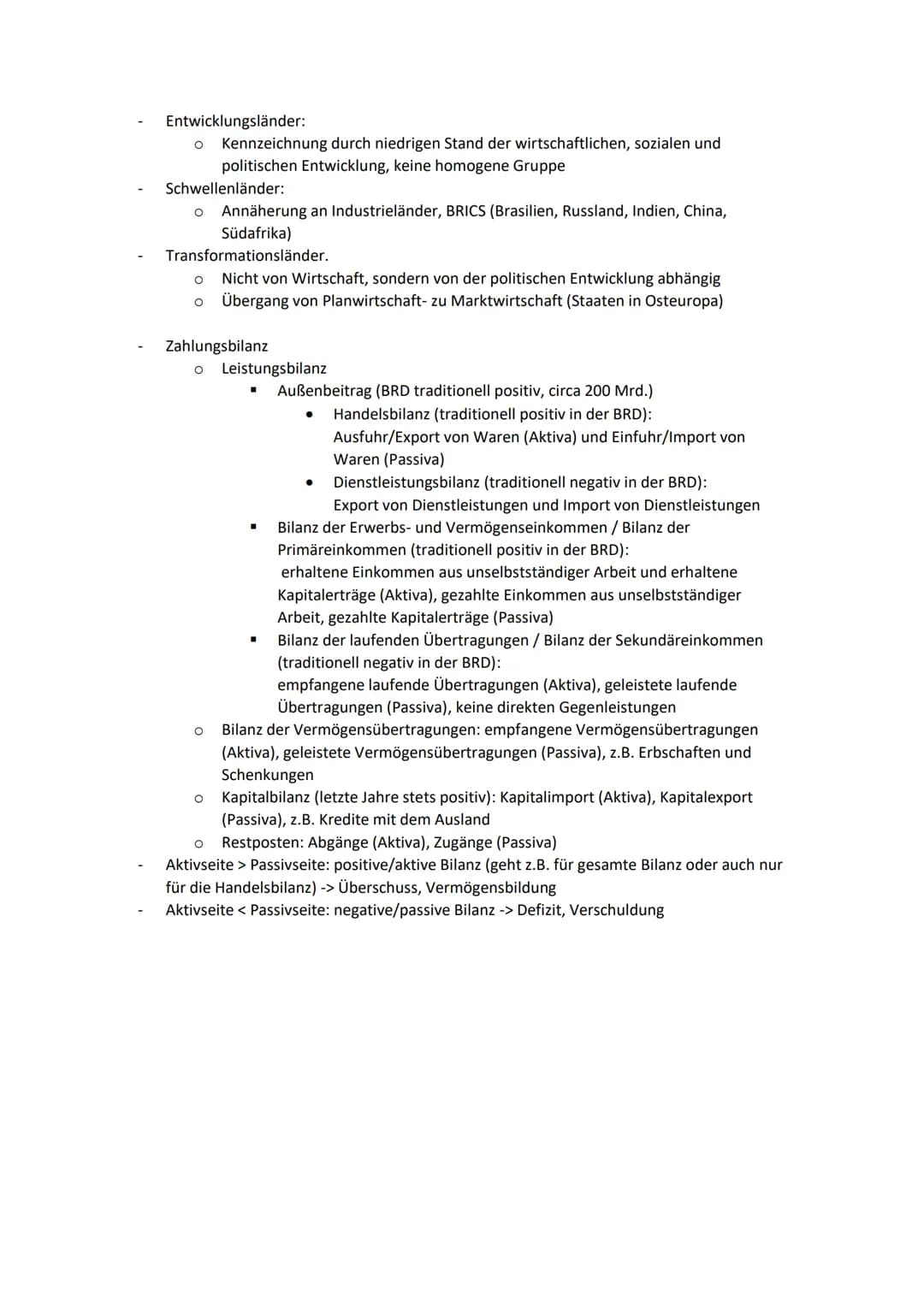 Die ökonomische Dimension der Globalisierung (Entwicklung von Handels-, Dienstleistungs- und
Kapitalströmen, Zahlungsbilanz)
Globalisierung: