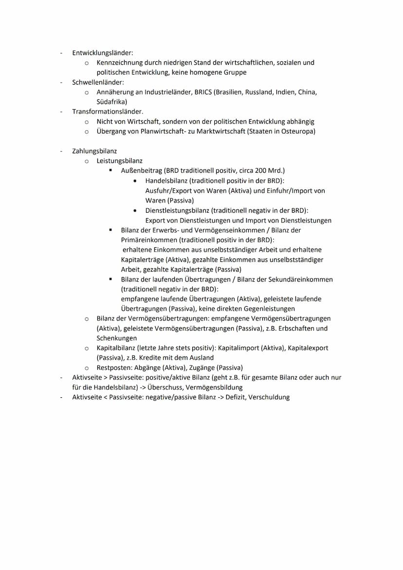 Die ökonomische Dimension der Globalisierung (Entwicklung von Handels-, Dienstleistungs- und
Kapitalströmen, Zahlungsbilanz)
Globalisierung: