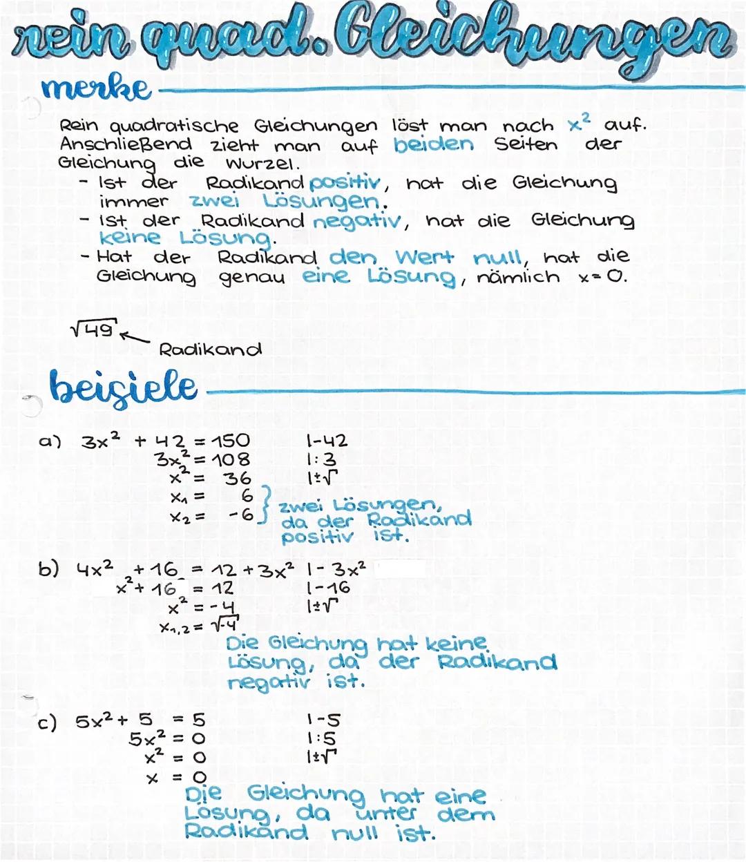 rein quadratische Gleichungen