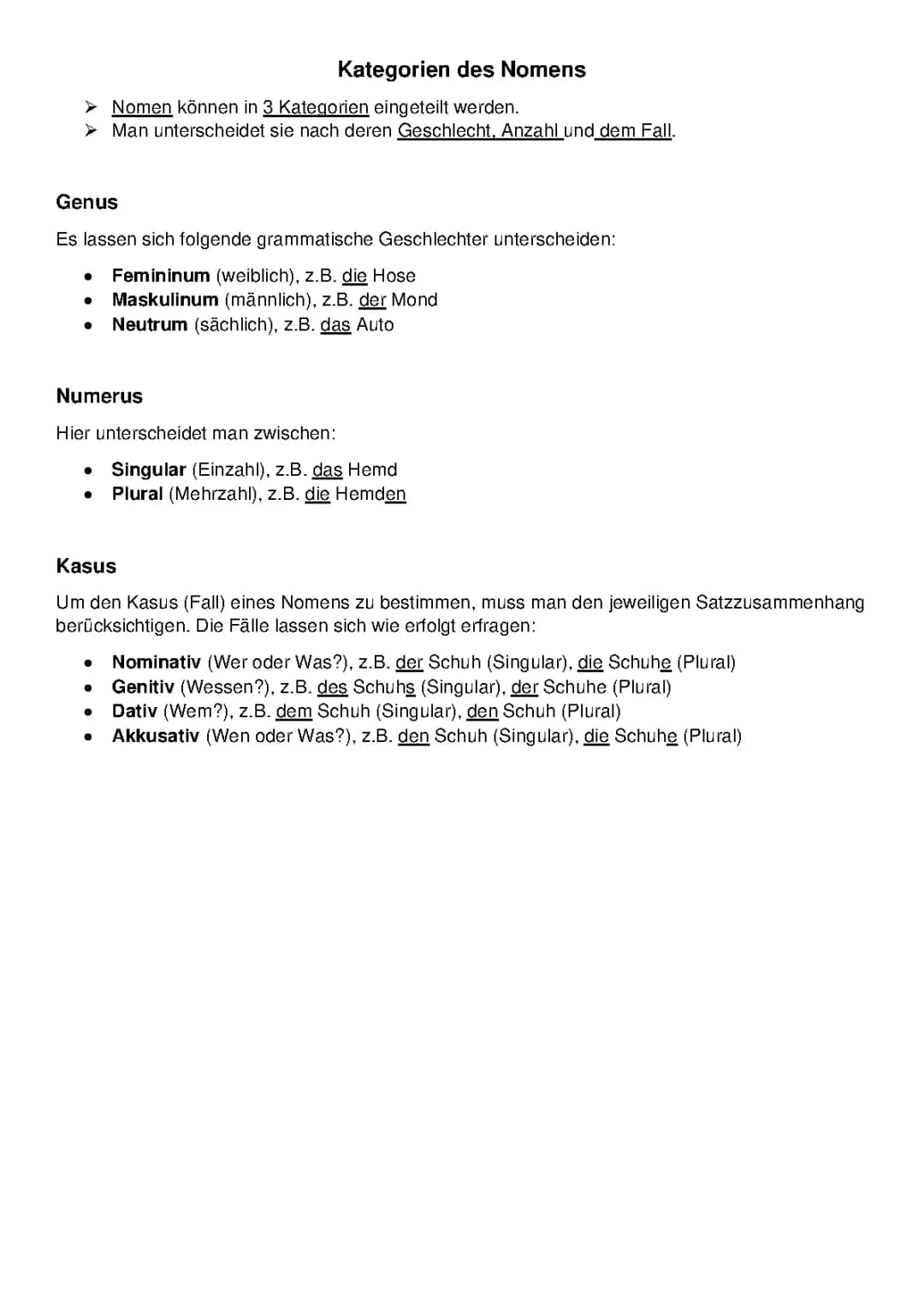 Kategorie des Nomens; Genus, Numerus, Kasus