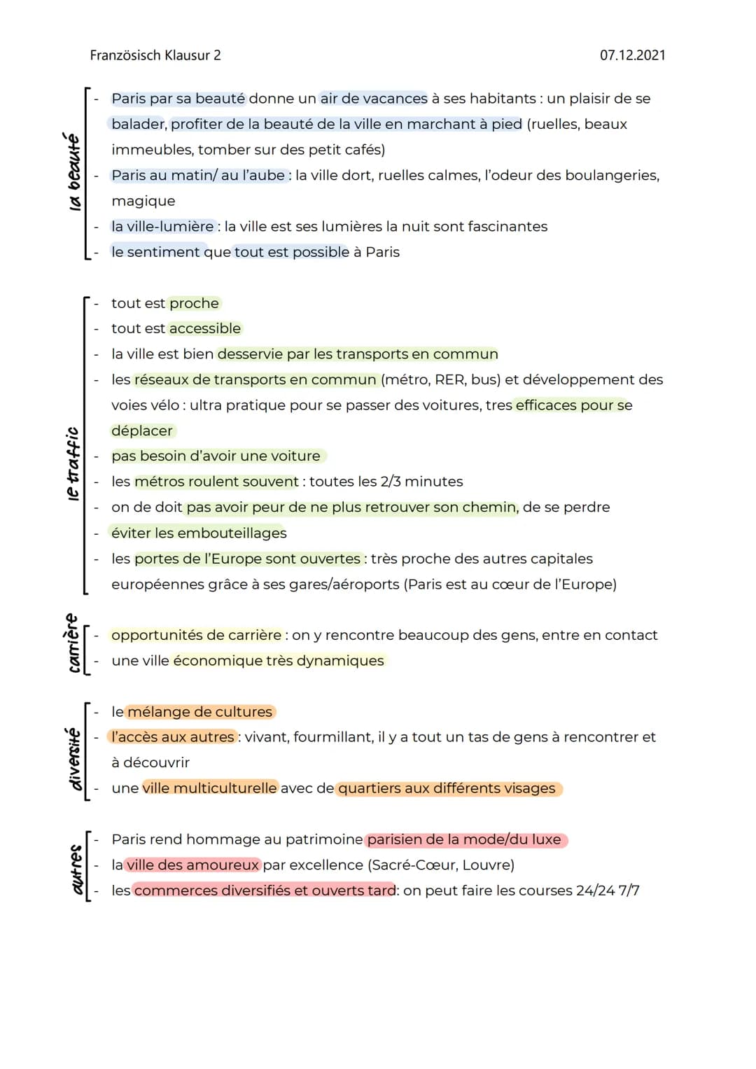 la culture
Französisch Klausur 2
Paris
des informations générales
07.12.2021
le prix des loyers : plus élevé
le population de plus en plus j