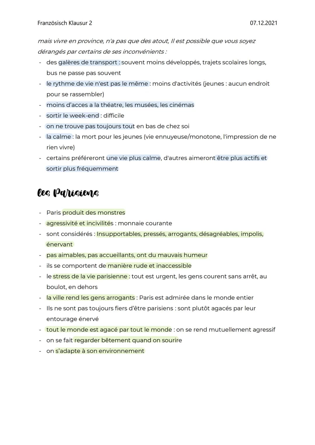 la culture
Französisch Klausur 2
Paris
des informations générales
07.12.2021
le prix des loyers : plus élevé
le population de plus en plus j