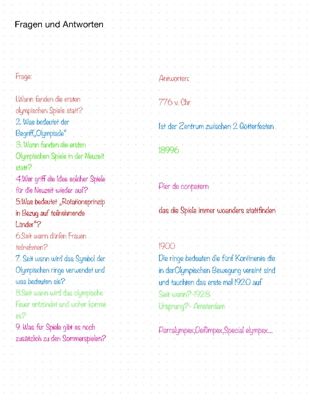 Arbeitsblatt Olympische Spiele Klasse 6: Geschichte, Disziplinen und Symbole