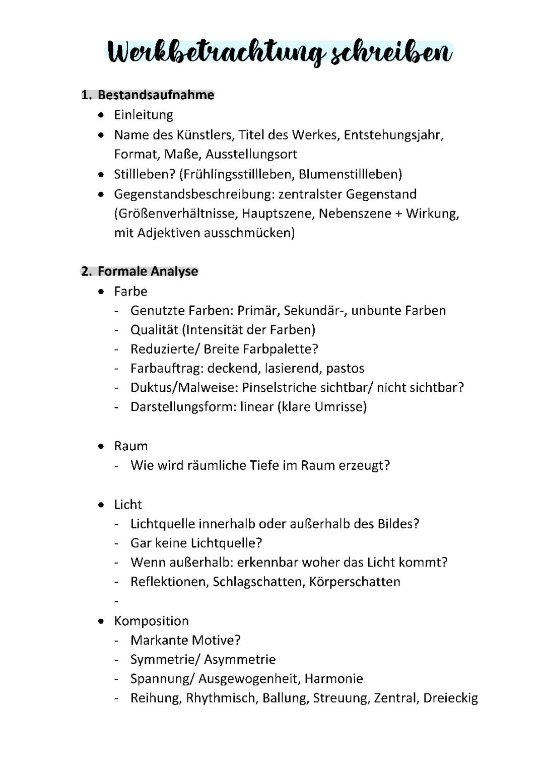 Werkbetrachtung schreiben + Stillleben 