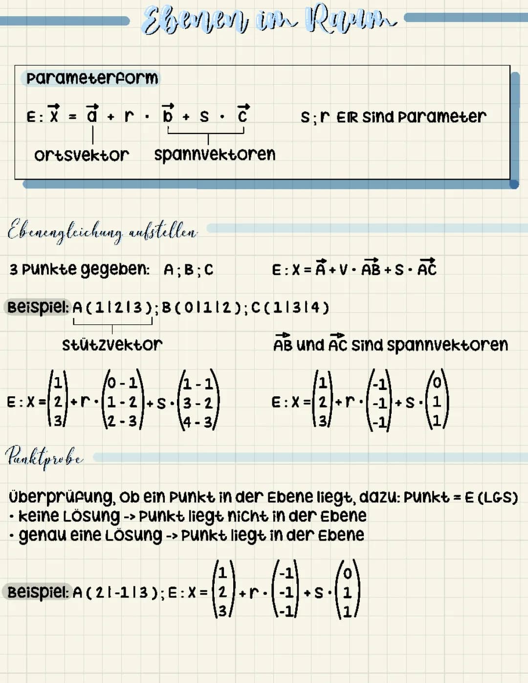 Ebenen im Raum - Parameterform