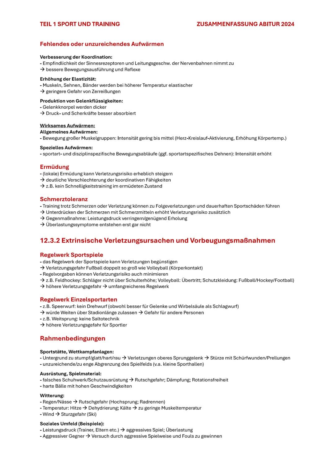 TEIL 1 SPORT UND TRAINING
ZUSAMMENFASSUNG ABITUR 2024
12. GESUNDHEITSRISIKEN VON SPORT UND
BEWEGUNG
12.1 SPORTVERLETZUNGEN
Unter Sportverlet