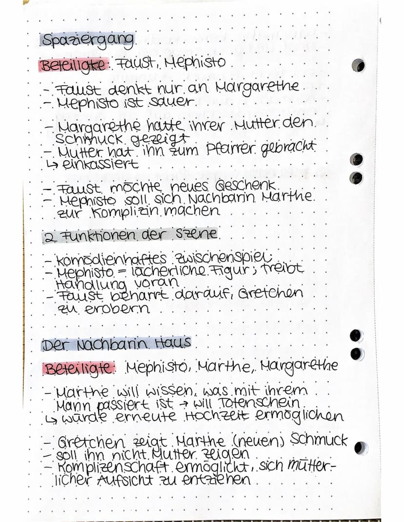  Straße
Beteiligte: Fausti Mephisto, Margarethe
erste Begegnung zw. Faust & Gretchen.
spricht sie direkt an
Anmache scheitert → Gretchen geh