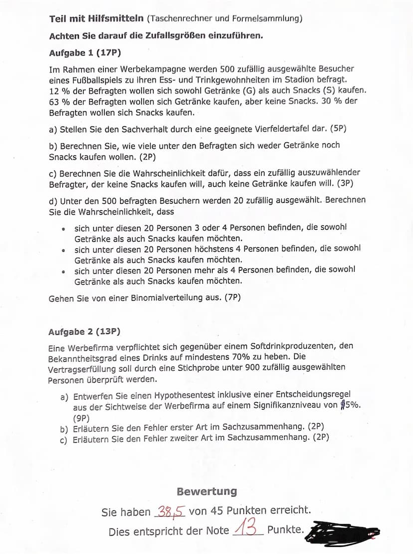 Hilfsmittelfreier Teil (15P)
Klausur Nr. 1
0,5
Aufgabe 1 (5P)
50 % der der Studierenden, die sich zu einer Klausur anmelden, sind
Wiederhole