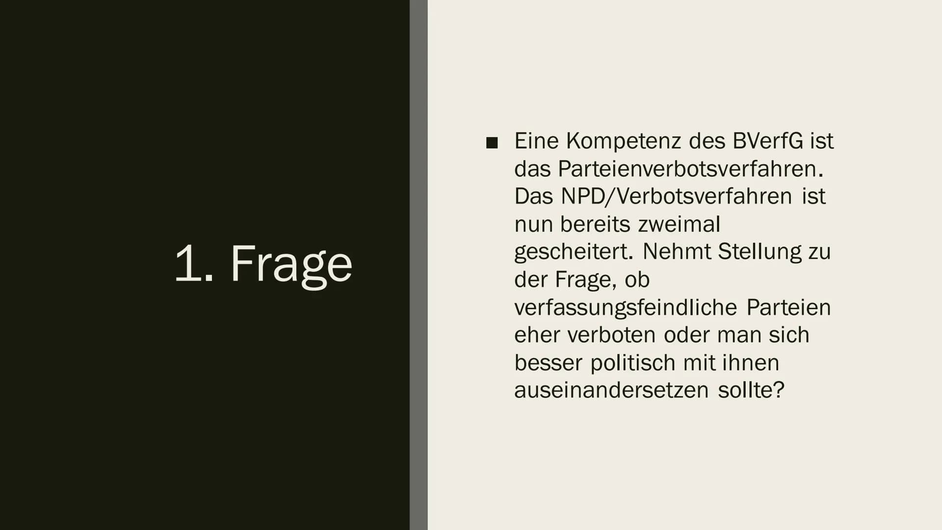 $2
BUNDESVERFASSUNGSGERICHT Inhalt
■Allgemeines
■Aufgaben
■ Richter
1. Frage
■ 2. Frage Allgemeines
Bundesverfassungsgericht sitzt in Karlsr