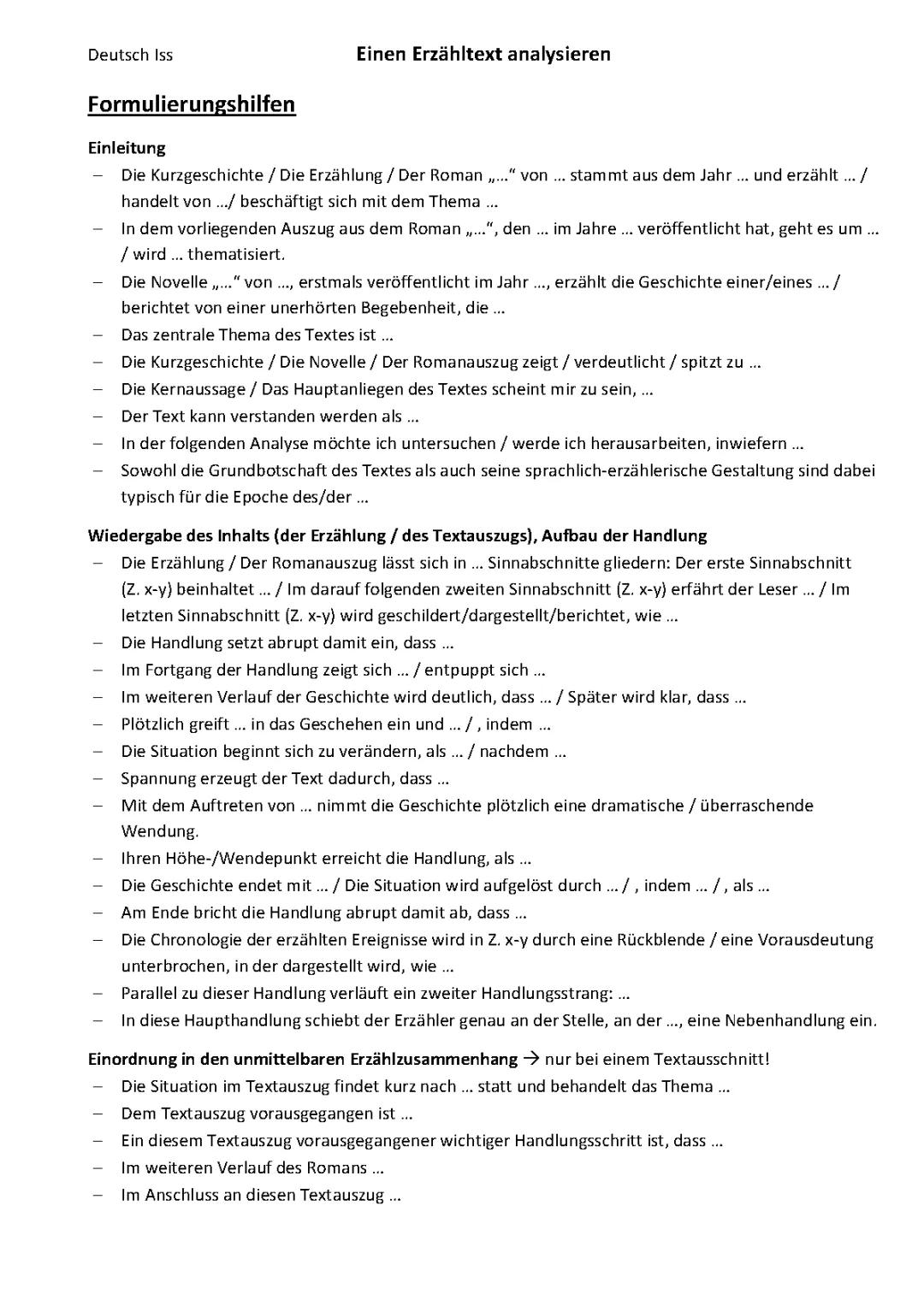 Kurzgeschichtenanalyse
