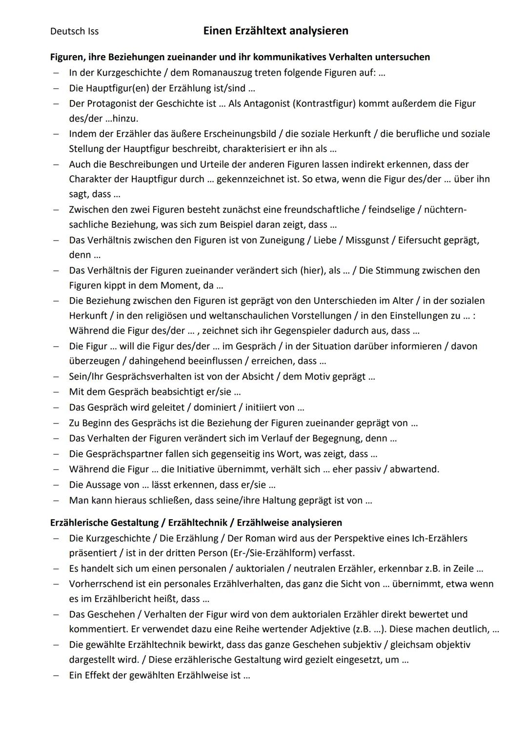 Deutsch Iss
Formulierungshilfen
Einen Erzähltext analysieren
Einleitung
Die Kurzgeschichte / Die Erzählung / Der Roman von ... stammt aus de