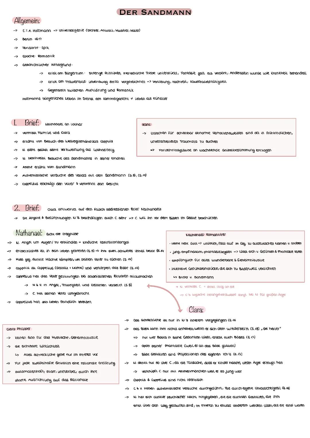Der Sandmann ETA Hoffmann (1. Teil meiner Lernzettel)