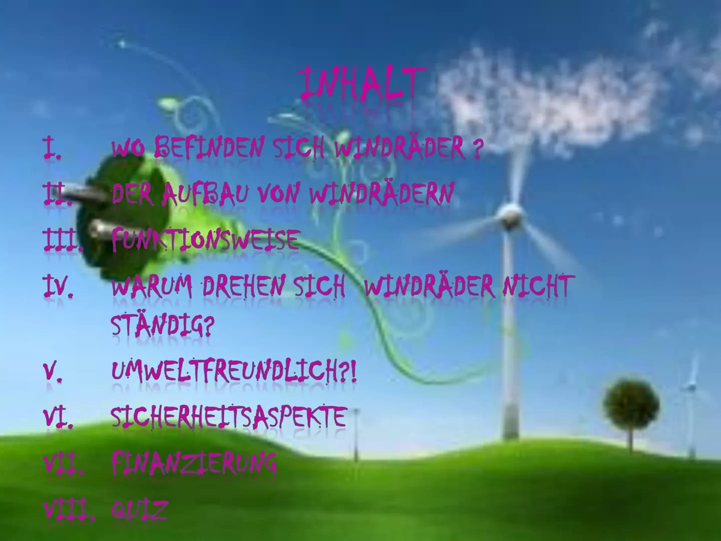 Turm und Fundament:
Um die Standfestigkeit der Windenergie-Anlage zu sichern, wird je nach stabilität des Untergrundes
eine Pfahl- oder Flac