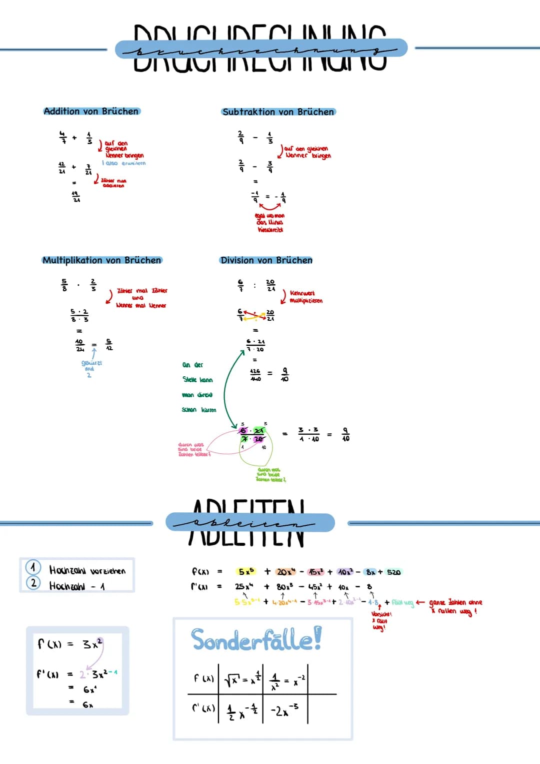 Addition von Brüchen
24
+
/
+
.
33
Multiplikation von Brüchen
"
24
f'(x) =
7/3
auf den
gleichen
Nenner bringen
I also erweitern
Zähler nun
a