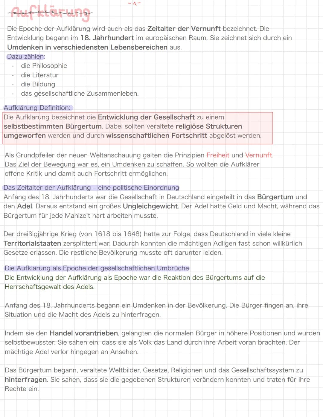 AUFKLARUNG - Deutsche Literatur una époche
Als Aufklärung wird die geschichtliche Epoche des 18. Jahrhunderts bezeichnet, in der die
Vernunf