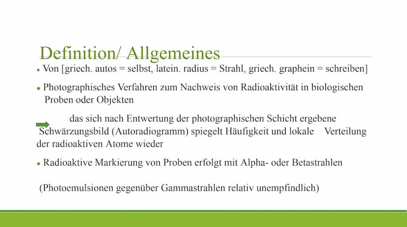 Autoradiographie Gliederung
Definition
Allgemeines
Durchführung
Anwendungsbereiche
Quellen Definition/ Allgemeines
• Von [griech. autos = se