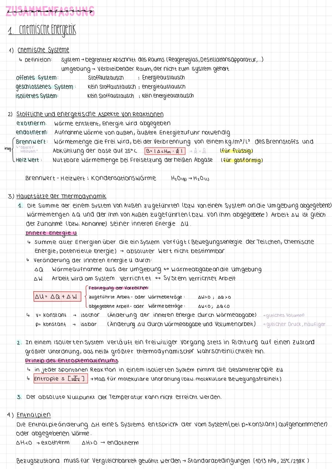 Zarannanfassung
1. Chemische Energetik
1) Chemische Systeme
4 Definition: system → begrenzter Abschnitt des Raums (Reagenzglas, Destillation