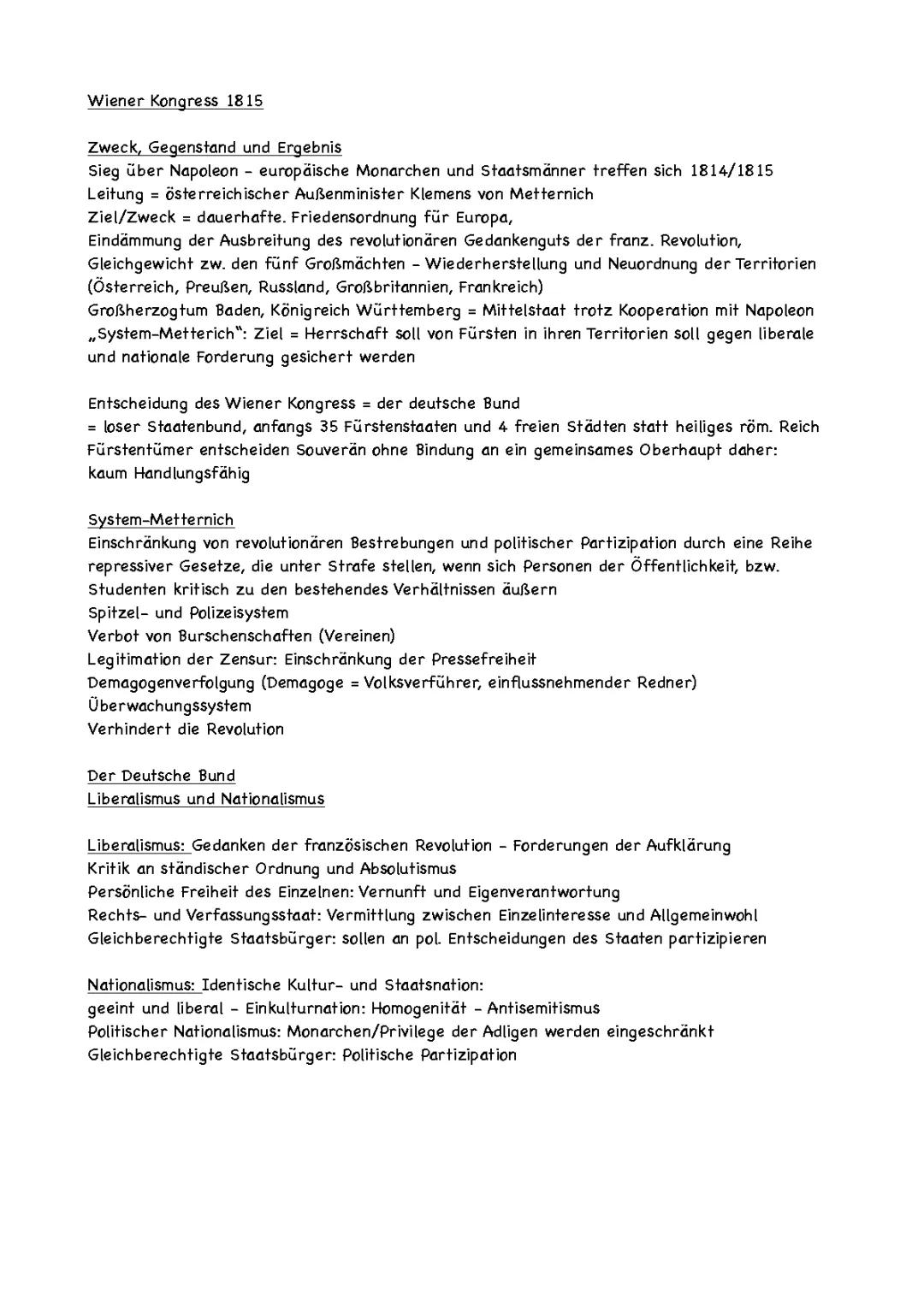 Wiener Kongress bis Märzrevolution (1815-1848)