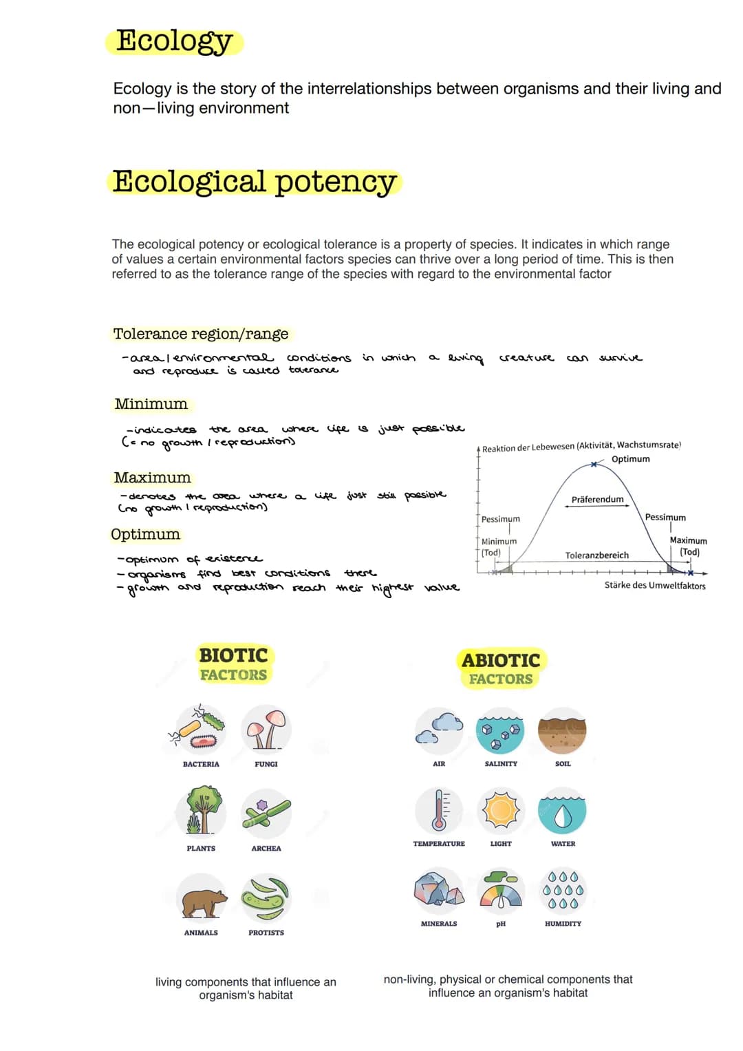 Ecology
Ecology is the story of the interrelationships between organisms and their living and
non-living environment
Ecological potency
The 