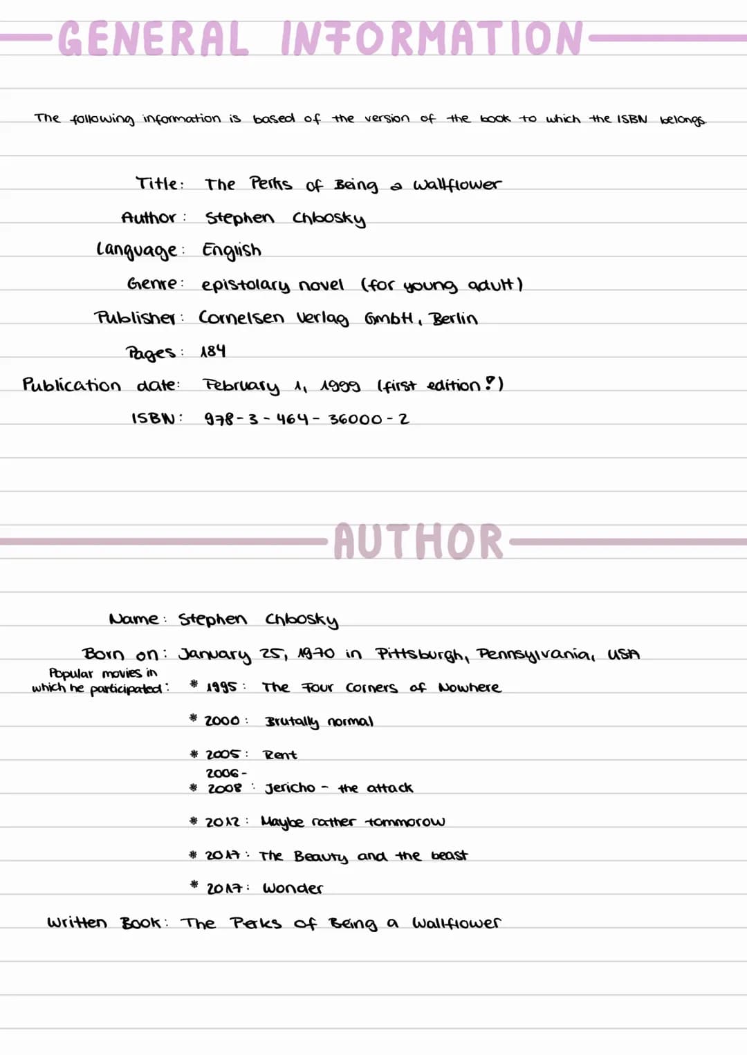 
<p>In this section, we will provide an overview of "The Perks of Being a Wallflower," including general information about the book, the aut