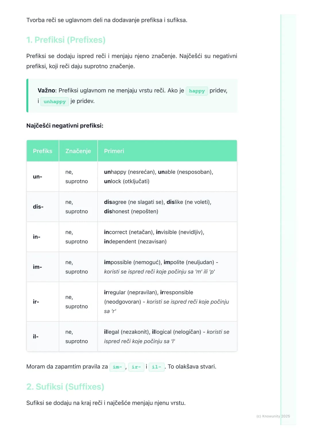 # Tvorba reči

Uvod u tvorbu reči

Tvorba reči (Word Formation) je proces stvaranja novih reči od postojećih. Ovo
je super korisno jer ne mo