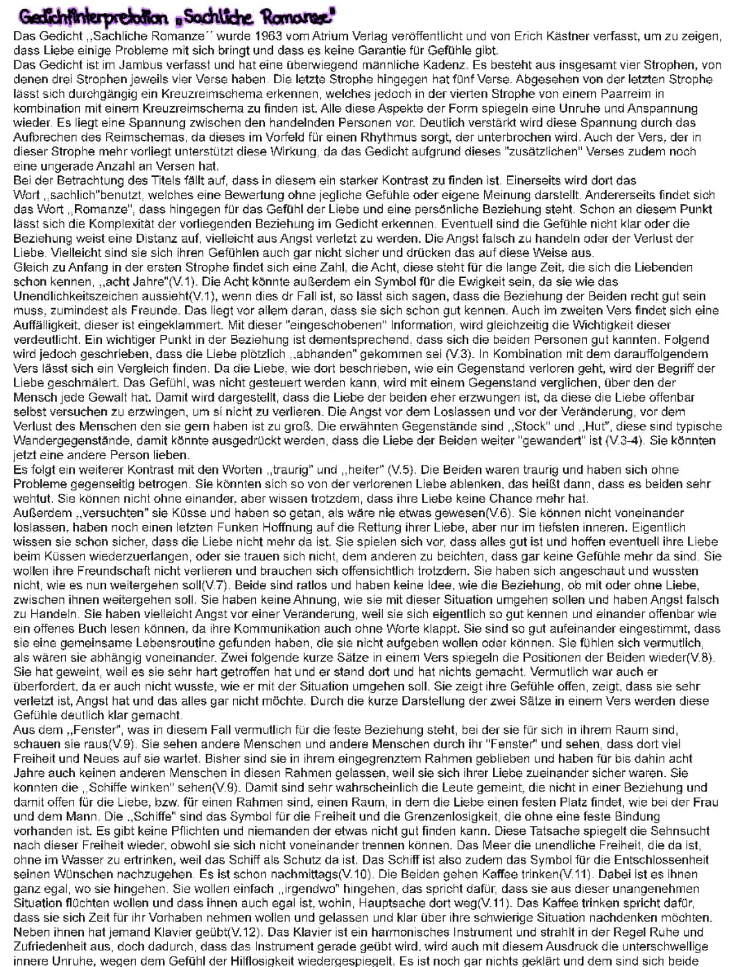 Gedichtinterpretation_Erich Kästner-Sachliche Romanze