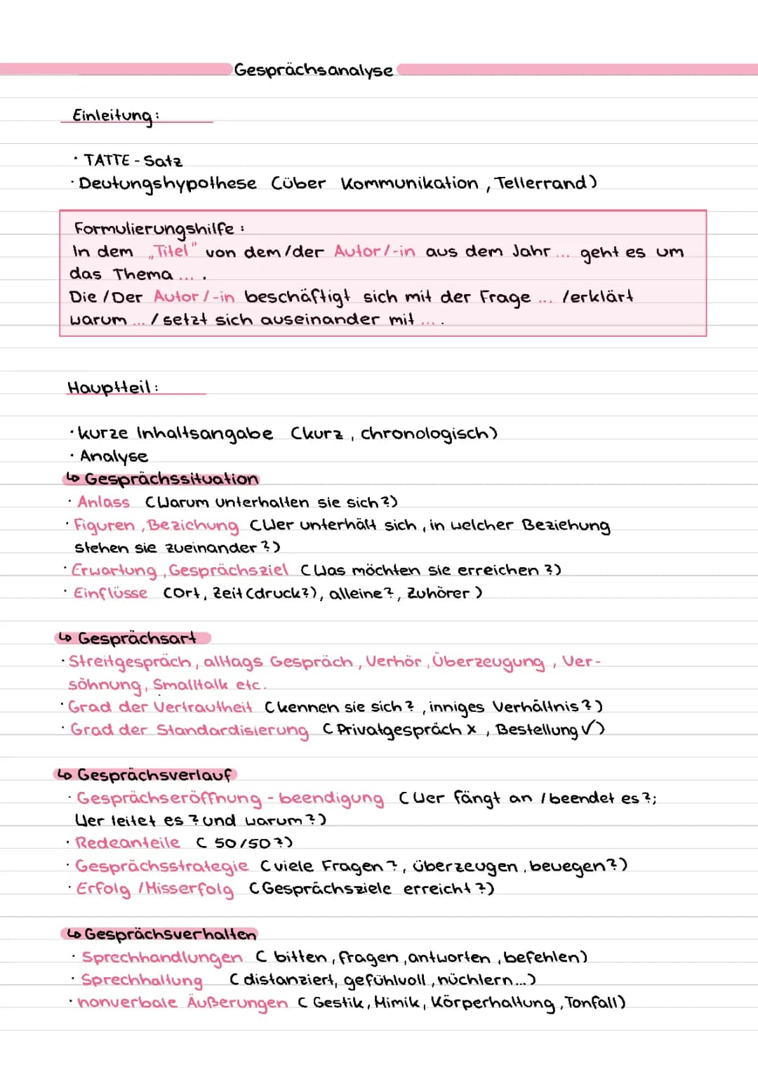 Gesprächsanalyse - Lernzettel Deutsch