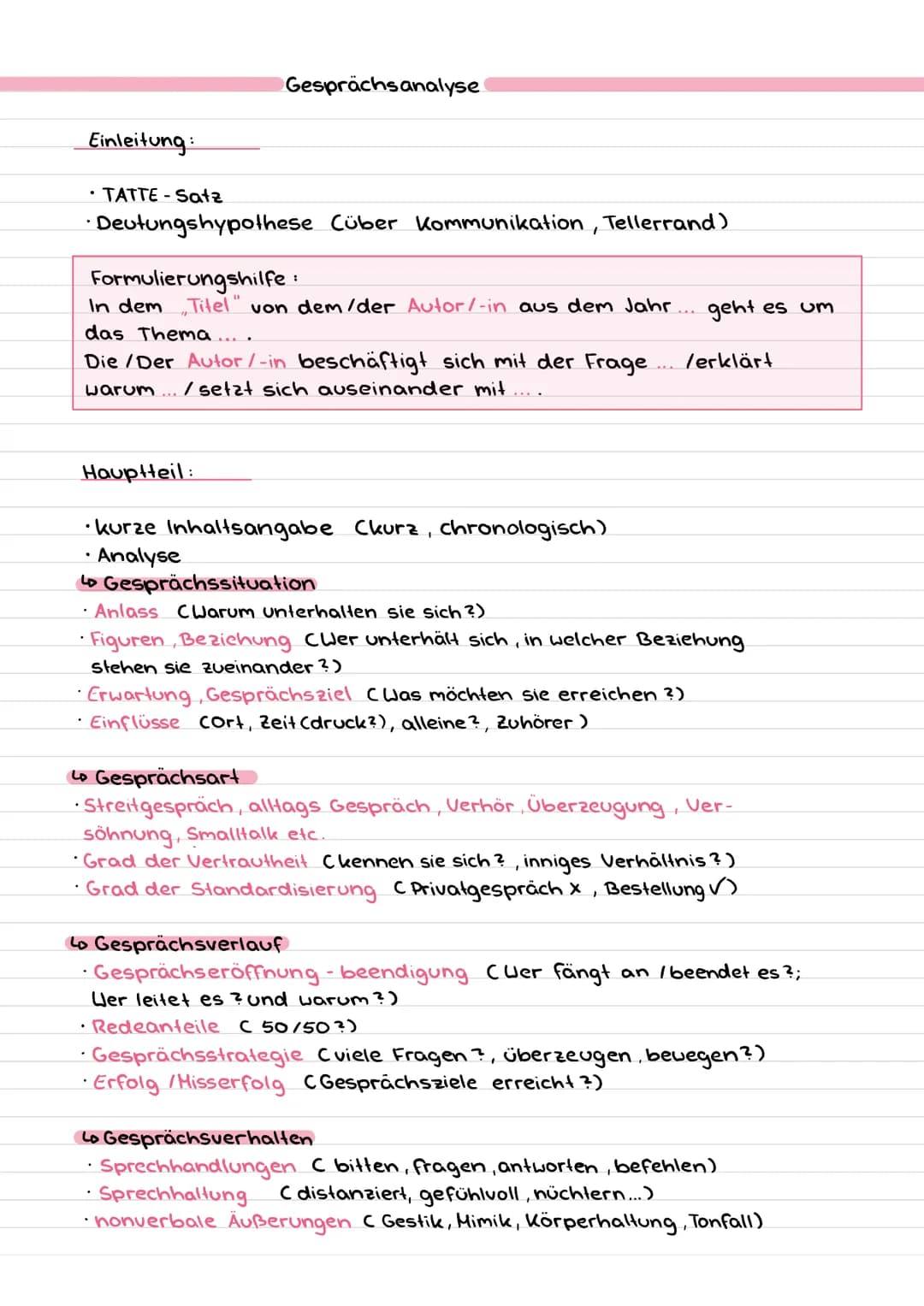Einleitung:
TATTE-Satz
Gesprächsanalyse
·Deutungshypothese Cüber Kommunikation, Tellerrand)
Formulierungshilfe:
In dem
Titel von dem/der Aut