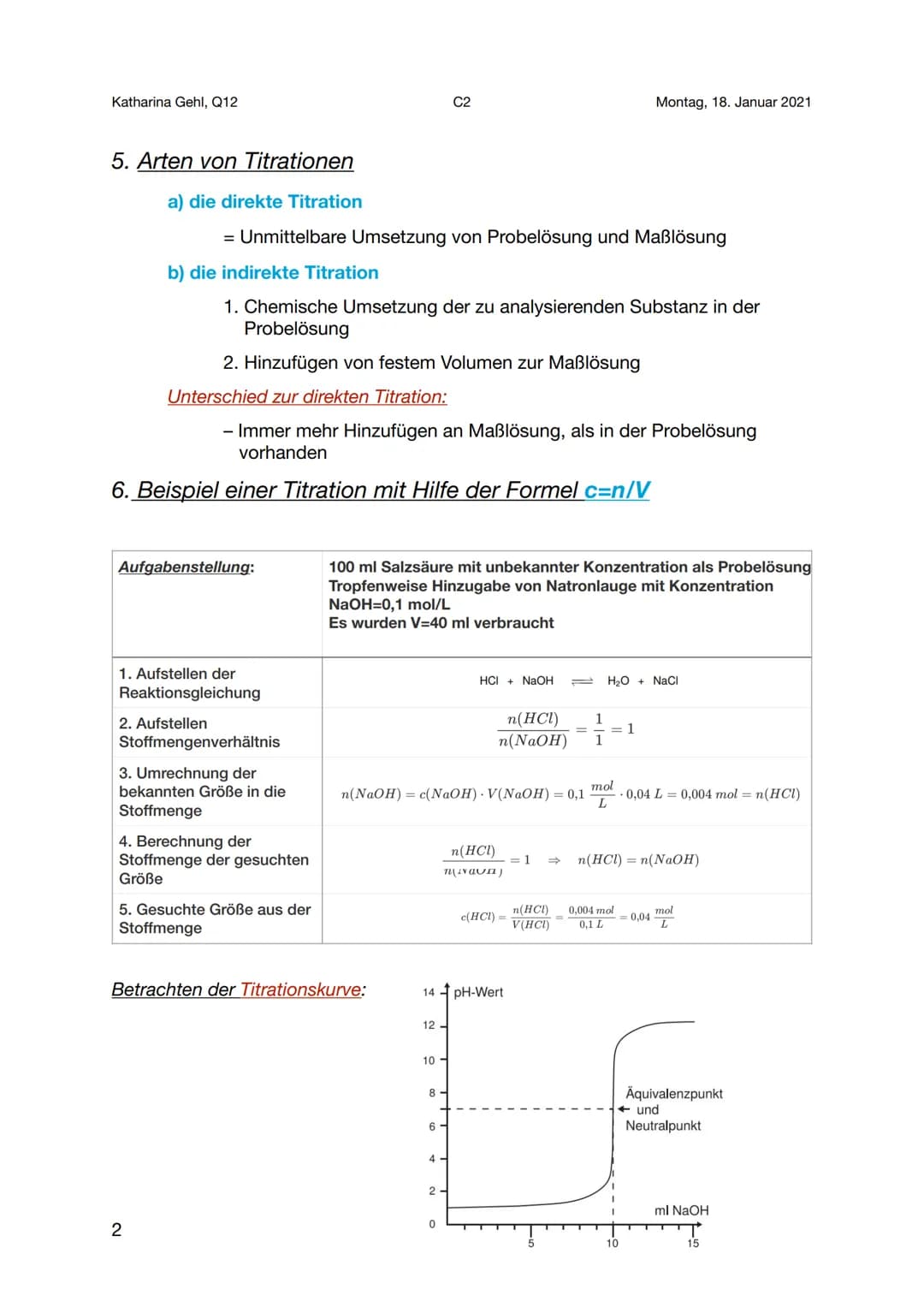 ויייןיייןייין
Katharina Gehl, Q12
C2
Titration - ein chemisches Analyseverfahren
1. Definition - Was ist die Titration genau?
Titration = Ve