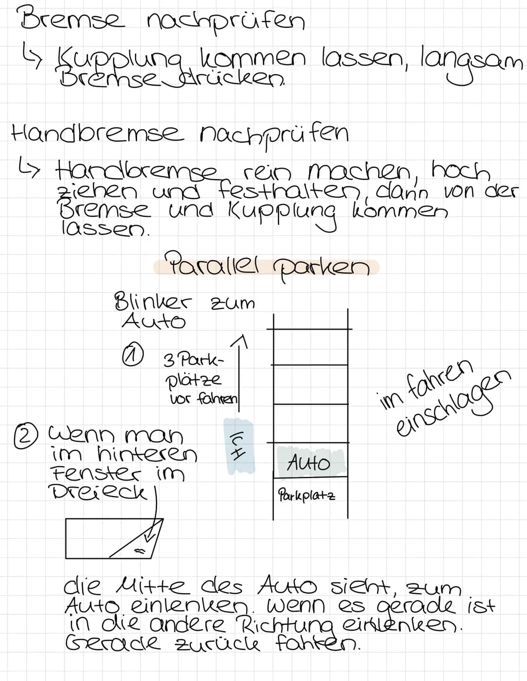 Bremse nachprüfen
Ly Bremse & kommen lassen, langsam
Handbremse
nachprüfen
Ly Handbremse rein machen, hoch
ziehen und festhalten, dann von d