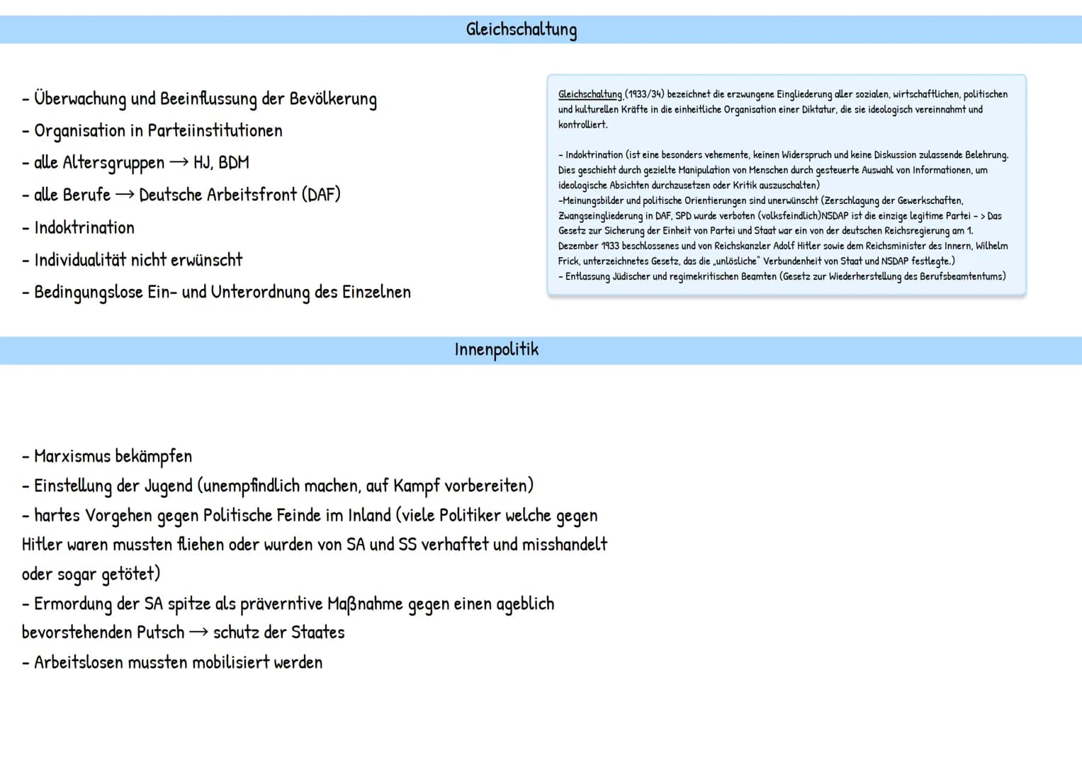 Machtergreifung
Hitlers -
- ab 1933 Detailwissen (Vorwissen: Krisenjahre ab 1929)
- Deutsche Innenpolitik
-
- Deutsche Außenpolitik
- Wirtsc