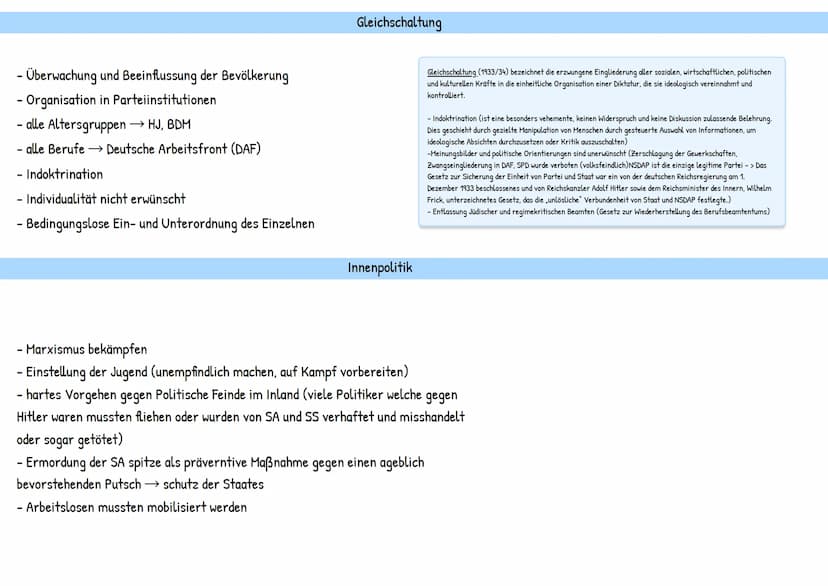 Machtergreifung
Hitlers -
- ab 1933 Detailwissen (Vorwissen: Krisenjahre ab 1929)
- Deutsche Innenpolitik
-
- Deutsche Außenpolitik
- Wirtsc