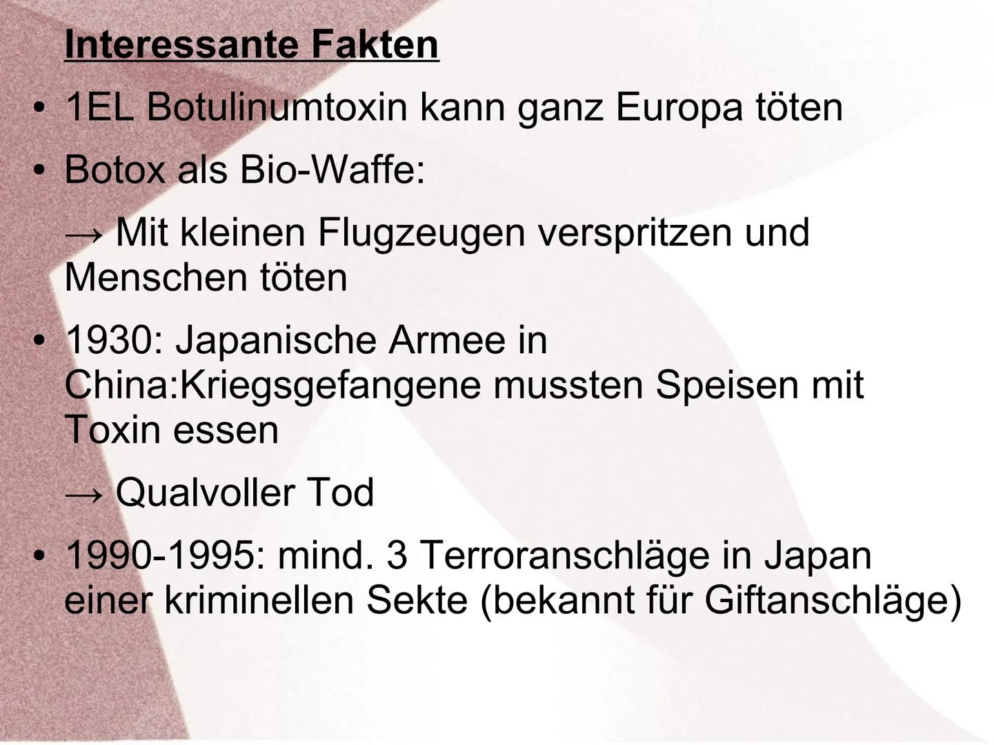 Wirkung von Giften an Synapsen ●
●
Was sind Synapsengifte?
Stoffe die in den Ablauf der natürlichen
Erregungsübertragung in Synapsen eingrei