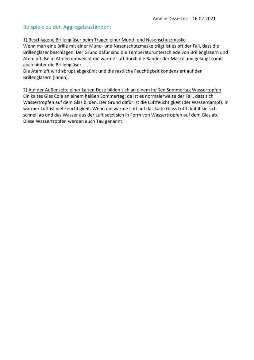 Experiment zu den Aggregatzuständen
Ziel: Veranschaulichung der Aggregatzustände
Material: Aceton (Nagellackentferner), Messbecher, eiskalte