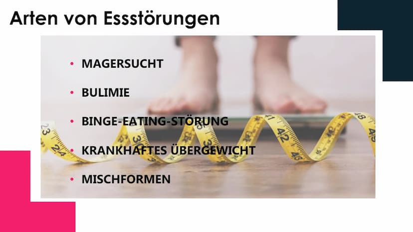 ESSSTORUNGEN gliederung
1
Arten von Essstörungen
2 Auslöser von Essstörungen
3
Magersucht (Anorexie)
Ess-Brech-Sucht (Bulimie)
Binge-Eating-