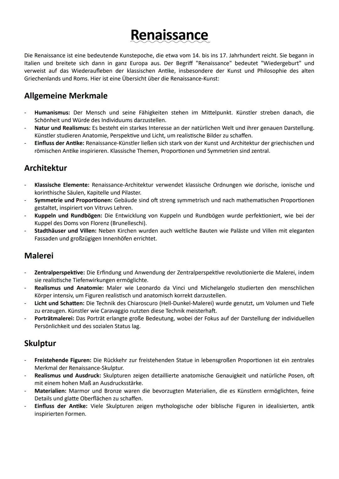 # Renaissance

Die Renaissance ist eine bedeutende Kunstepoche, die etwa vom 14. bis ins 17. Jahrhundert reicht. Sie begann in
Italien und b