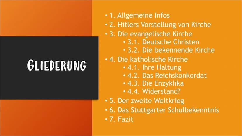 KIRCHE IM NATINALSOZIALISMUS
Von Nora Klammt GLIEDERUNG
• 1. Allgemeine Infos
●
2. Hitlers Vorstellung von Kirche
●
• 3. Die evangelische Ki