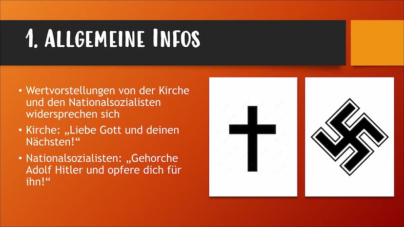 KIRCHE IM NATINALSOZIALISMUS
Von Nora Klammt GLIEDERUNG
• 1. Allgemeine Infos
●
2. Hitlers Vorstellung von Kirche
●
• 3. Die evangelische Ki