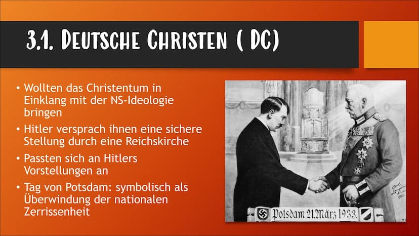 KIRCHE IM NATINALSOZIALISMUS
Von Nora Klammt GLIEDERUNG
• 1. Allgemeine Infos
●
2. Hitlers Vorstellung von Kirche
●
• 3. Die evangelische Ki