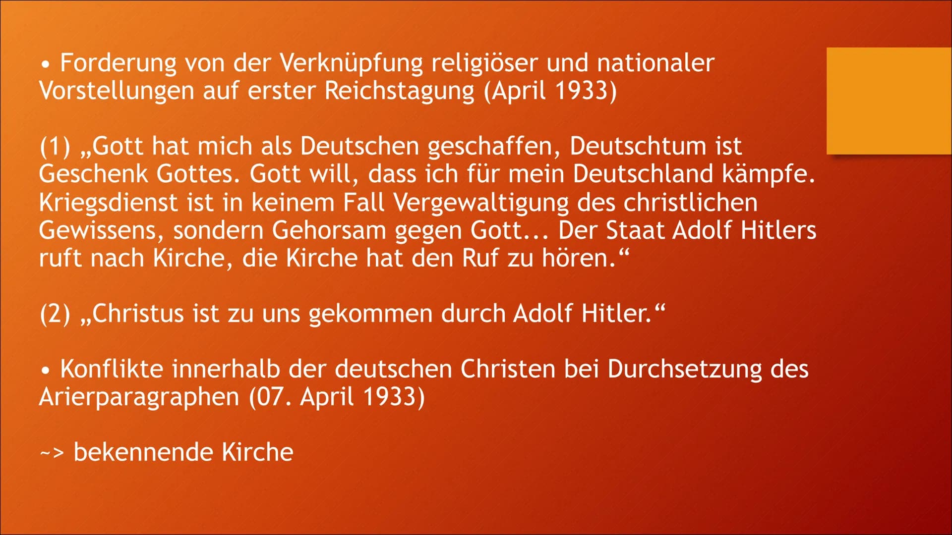 KIRCHE IM NATINALSOZIALISMUS
Von Nora Klammt GLIEDERUNG
• 1. Allgemeine Infos
●
2. Hitlers Vorstellung von Kirche
●
• 3. Die evangelische Ki