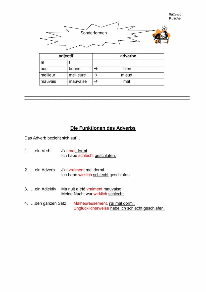 9aCengd
Die Bildung der Adverbien (1)
Gruppe 1: Die männliche Form des Adjektivs endet auf einen Konsonanten.
Regel:
z.B.:
weibliche Form de