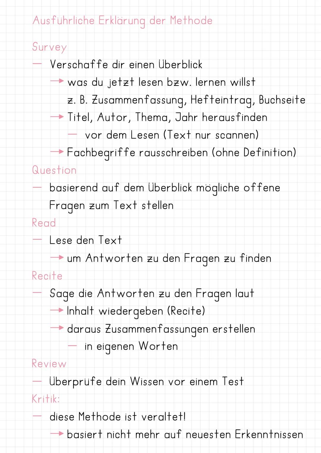 SQ3R-Methode
auch eine effektive Lernmethode (nächste Seiten)
SQ3R-Methode
ist eine Lesestrategie zum effektiven, aktiven.
oder verstehenden